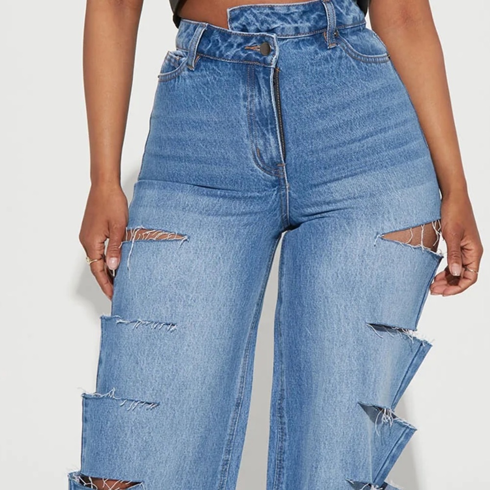 Denim crossover slashed jeans. Size women’s 15.